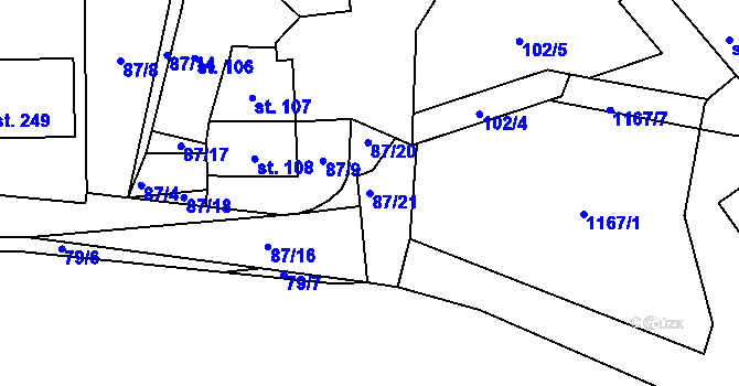 Parcela st. 87/21 v KÚ Čkyně, Katastrální mapa
