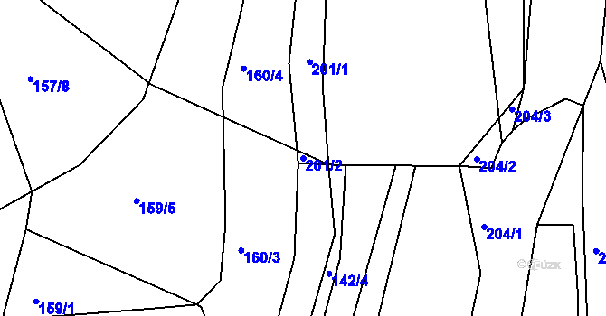 Parcela st. 201/2 v KÚ Čkyně, Katastrální mapa