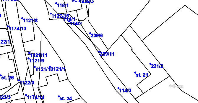 Parcela st. 239/11 v KÚ Čkyně, Katastrální mapa