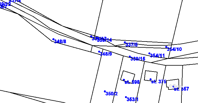 Parcela st. 348/9 v KÚ Čkyně, Katastrální mapa