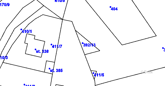 Parcela st. 392/13 v KÚ Čkyně, Katastrální mapa