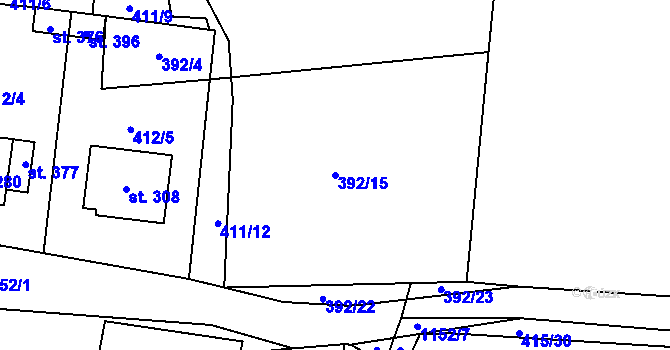Parcela st. 392/15 v KÚ Čkyně, Katastrální mapa