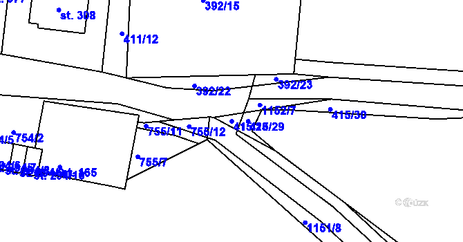 Parcela st. 415/28 v KÚ Čkyně, Katastrální mapa