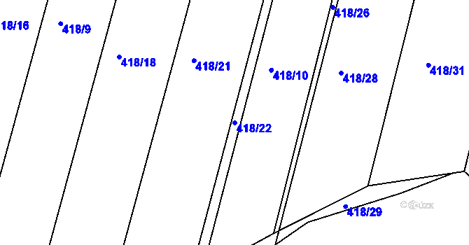 Parcela st. 418/22 v KÚ Čkyně, Katastrální mapa