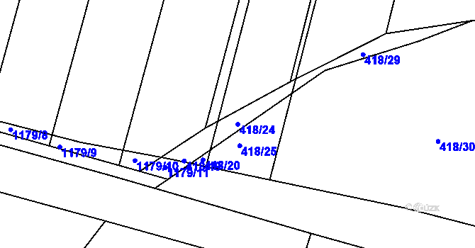 Parcela st. 418/24 v KÚ Čkyně, Katastrální mapa