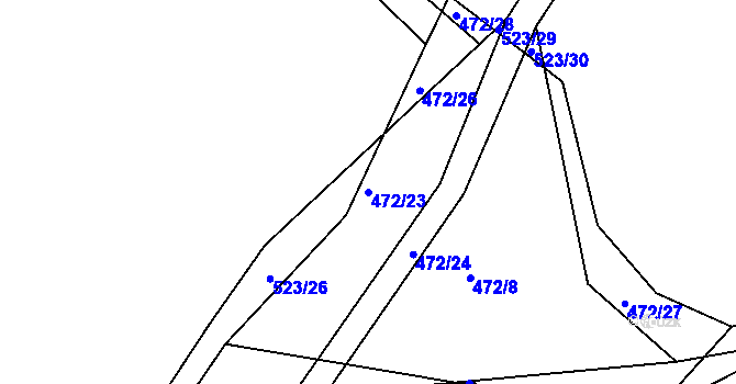 Parcela st. 472/23 v KÚ Čkyně, Katastrální mapa
