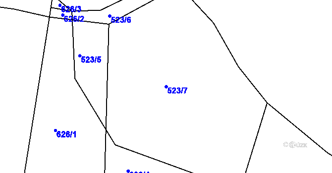 Parcela st. 523/7 v KÚ Čkyně, Katastrální mapa