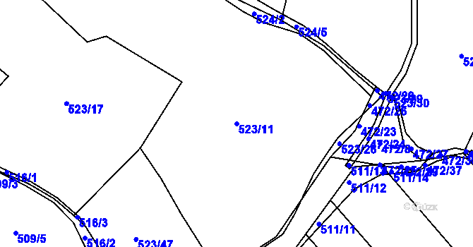 Parcela st. 523/11 v KÚ Čkyně, Katastrální mapa