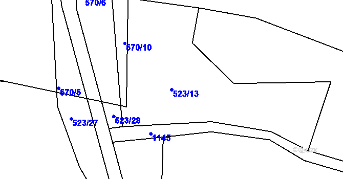 Parcela st. 523/13 v KÚ Čkyně, Katastrální mapa