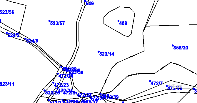 Parcela st. 523/14 v KÚ Čkyně, Katastrální mapa