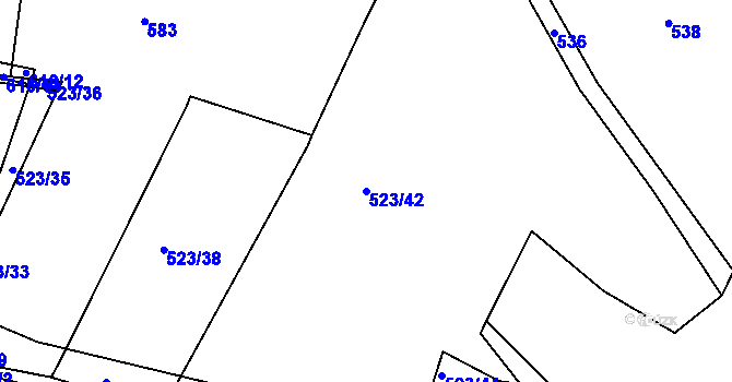 Parcela st. 523/42 v KÚ Čkyně, Katastrální mapa