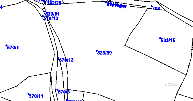 Parcela st. 523/59 v KÚ Čkyně, Katastrální mapa