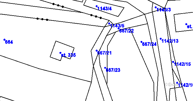 Parcela st. 667/21 v KÚ Čkyně, Katastrální mapa