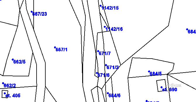 Parcela st. 671/7 v KÚ Čkyně, Katastrální mapa