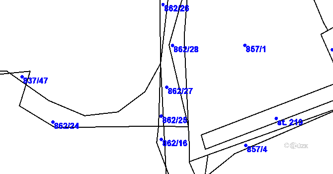 Parcela st. 862/27 v KÚ Čkyně, Katastrální mapa