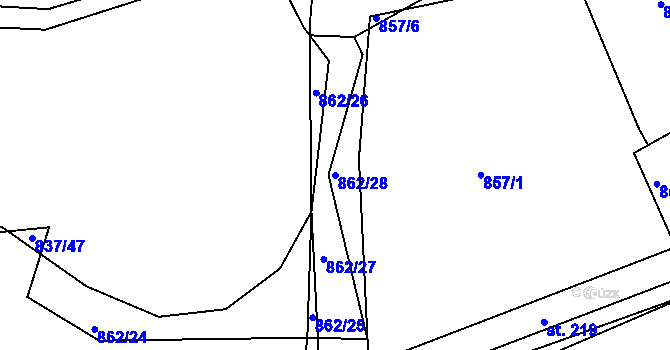 Parcela st. 862/28 v KÚ Čkyně, Katastrální mapa