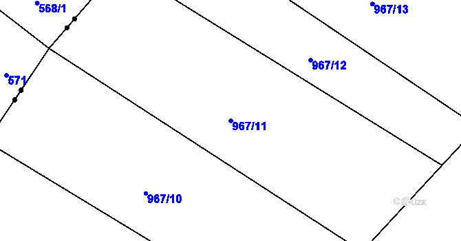 Parcela st. 967/11 v KÚ Čkyně, Katastrální mapa