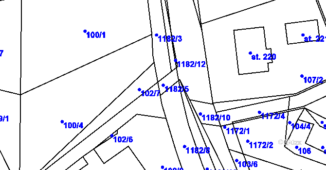Parcela st. 1182/5 v KÚ Čkyně, Katastrální mapa