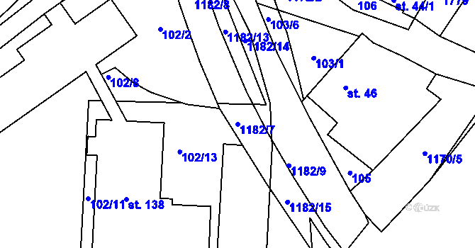 Parcela st. 1182/7 v KÚ Čkyně, Katastrální mapa