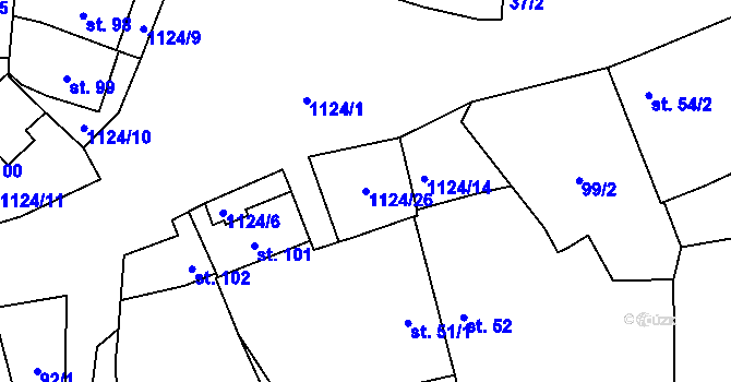Parcela st. 1124/26 v KÚ Čkyně, Katastrální mapa