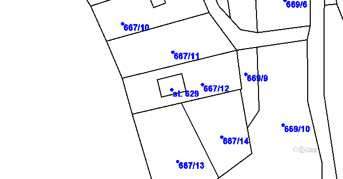 Parcela st. 629 v KÚ Čkyně, Katastrální mapa