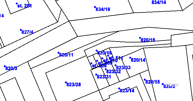 Parcela st. 820/18 v KÚ Čkyně, Katastrální mapa