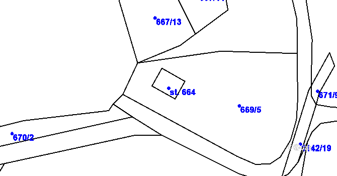 Parcela st. 664 v KÚ Čkyně, Katastrální mapa