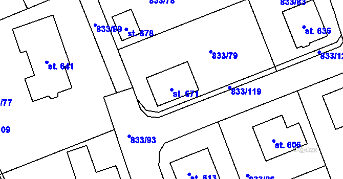 Parcela st. 671 v KÚ Čkyně, Katastrální mapa