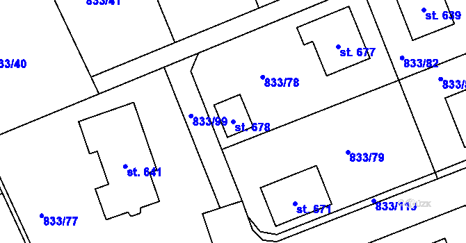 Parcela st. 678 v KÚ Čkyně, Katastrální mapa