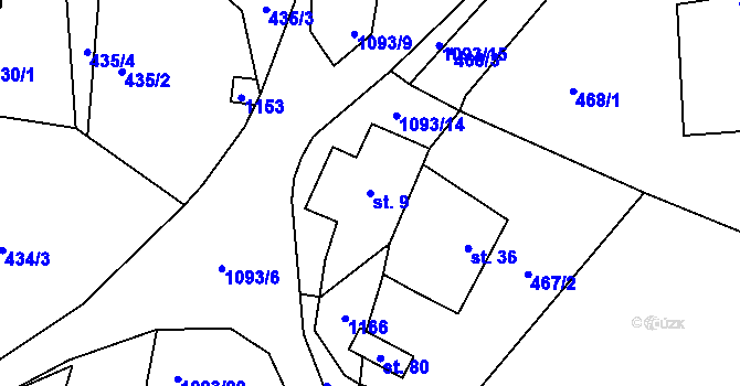 Parcela st. 9 v KÚ Dolany u Čkyně, Katastrální mapa