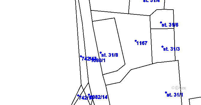 Parcela st. 31/8 v KÚ Dolany u Čkyně, Katastrální mapa