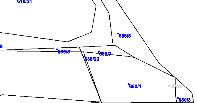 Parcela st. 566/7 v KÚ Dolany u Čkyně, Katastrální mapa