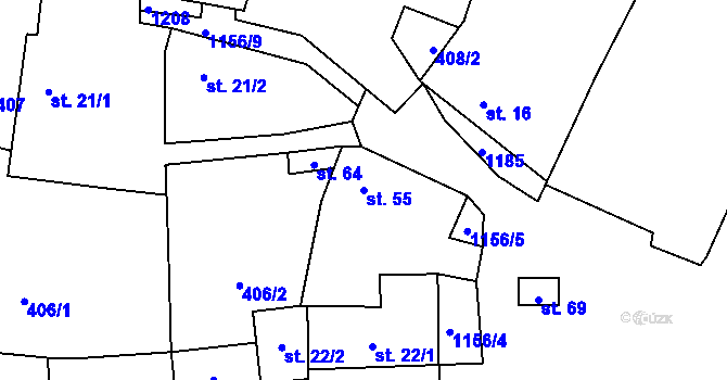 Parcela st. 55 v KÚ Lčovice, Katastrální mapa