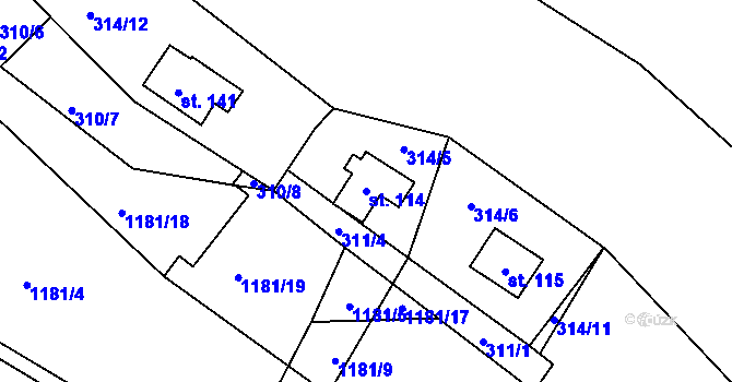 Parcela st. 114 v KÚ Lčovice, Katastrální mapa