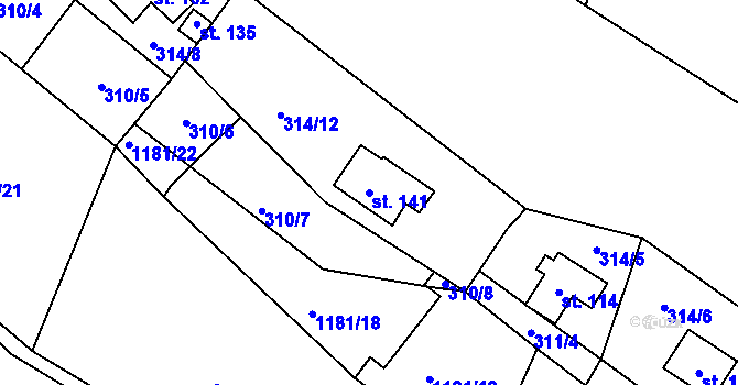 Parcela st. 141 v KÚ Lčovice, Katastrální mapa