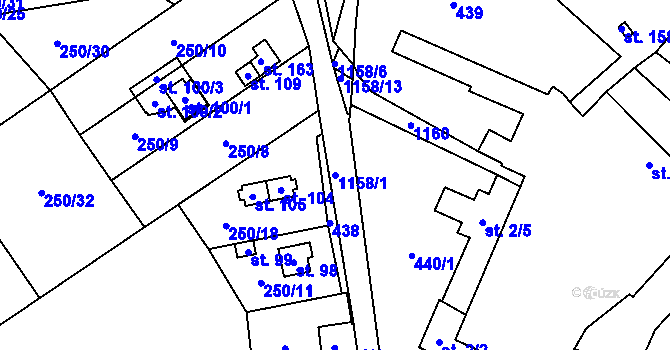 Parcela st. 1158/1 v KÚ Lčovice, Katastrální mapa