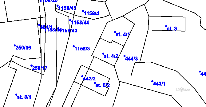 Parcela st. 4/2 v KÚ Lčovice, Katastrální mapa