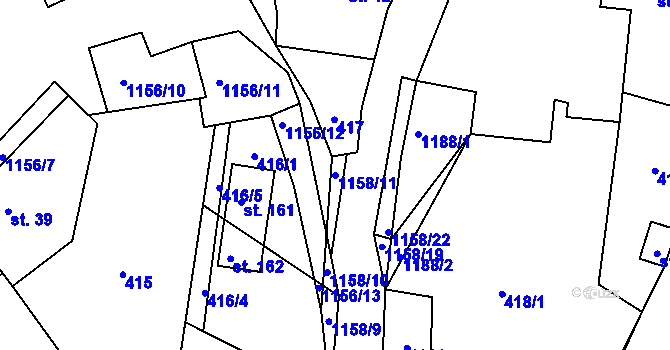 Parcela st. 1158/11 v KÚ Lčovice, Katastrální mapa