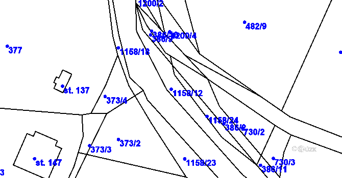 Parcela st. 1158/12 v KÚ Lčovice, Katastrální mapa