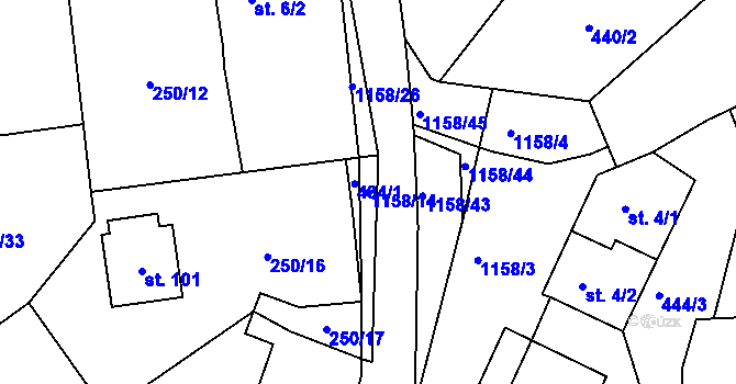 Parcela st. 1158/14 v KÚ Lčovice, Katastrální mapa