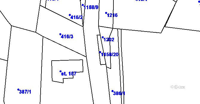 Parcela st. 1158/20 v KÚ Lčovice, Katastrální mapa