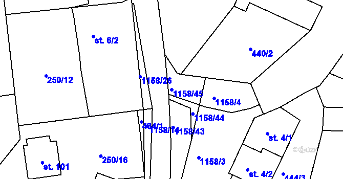 Parcela st. 1158/45 v KÚ Lčovice, Katastrální mapa