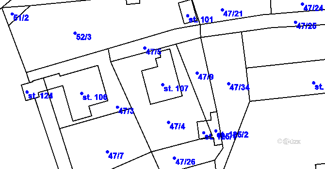 Parcela st. 107 v KÚ Onšovice u Čkyně, Katastrální mapa