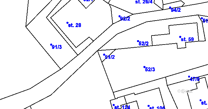 Parcela st. 51/2 v KÚ Onšovice u Čkyně, Katastrální mapa