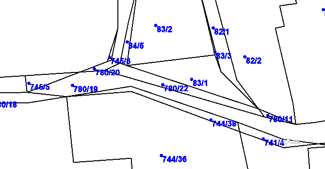 Parcela st. 780/22 v KÚ Onšovice u Čkyně, Katastrální mapa