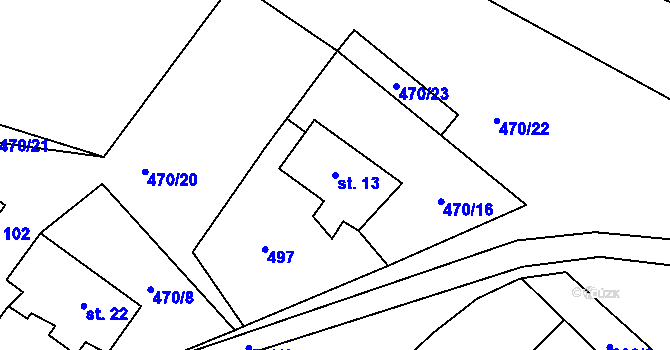 Parcela st. 13 v KÚ Spůle u Čkyně, Katastrální mapa