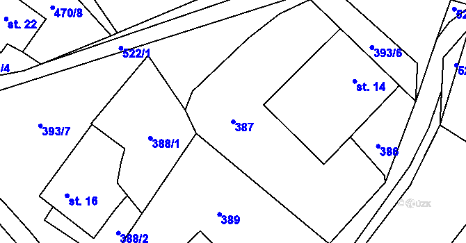 Parcela st. 387 v KÚ Spůle u Čkyně, Katastrální mapa