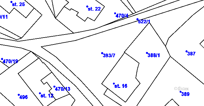 Parcela st. 393/7 v KÚ Spůle u Čkyně, Katastrální mapa
