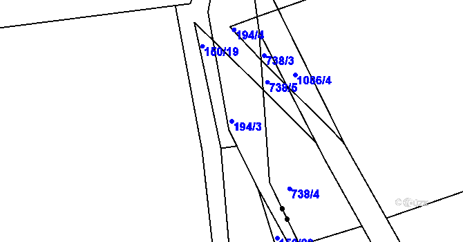 Parcela st. 194/3 v KÚ Spůle u Čkyně, Katastrální mapa