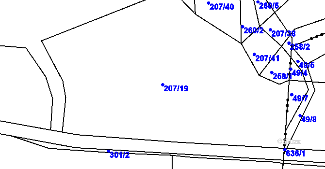 Parcela st. 207/19 v KÚ Spůle u Čkyně, Katastrální mapa